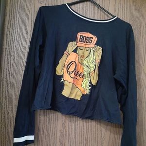 Black "Boss" long sleeve crop top